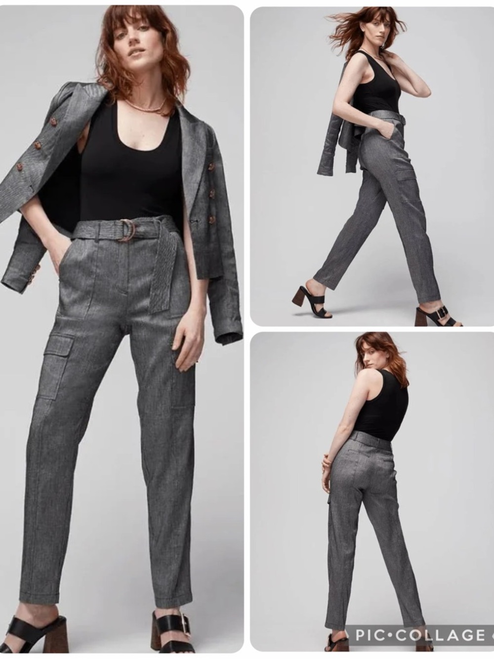 White House Black Market Linen Blend Tapered Ankle Belted Utility Pants.